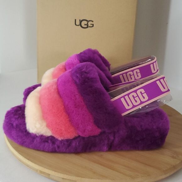 UGG Fluff Yeah Ombre Slide Women's 7 Multi Wool Slingback Slipper Sandal - Picture 3 of 14